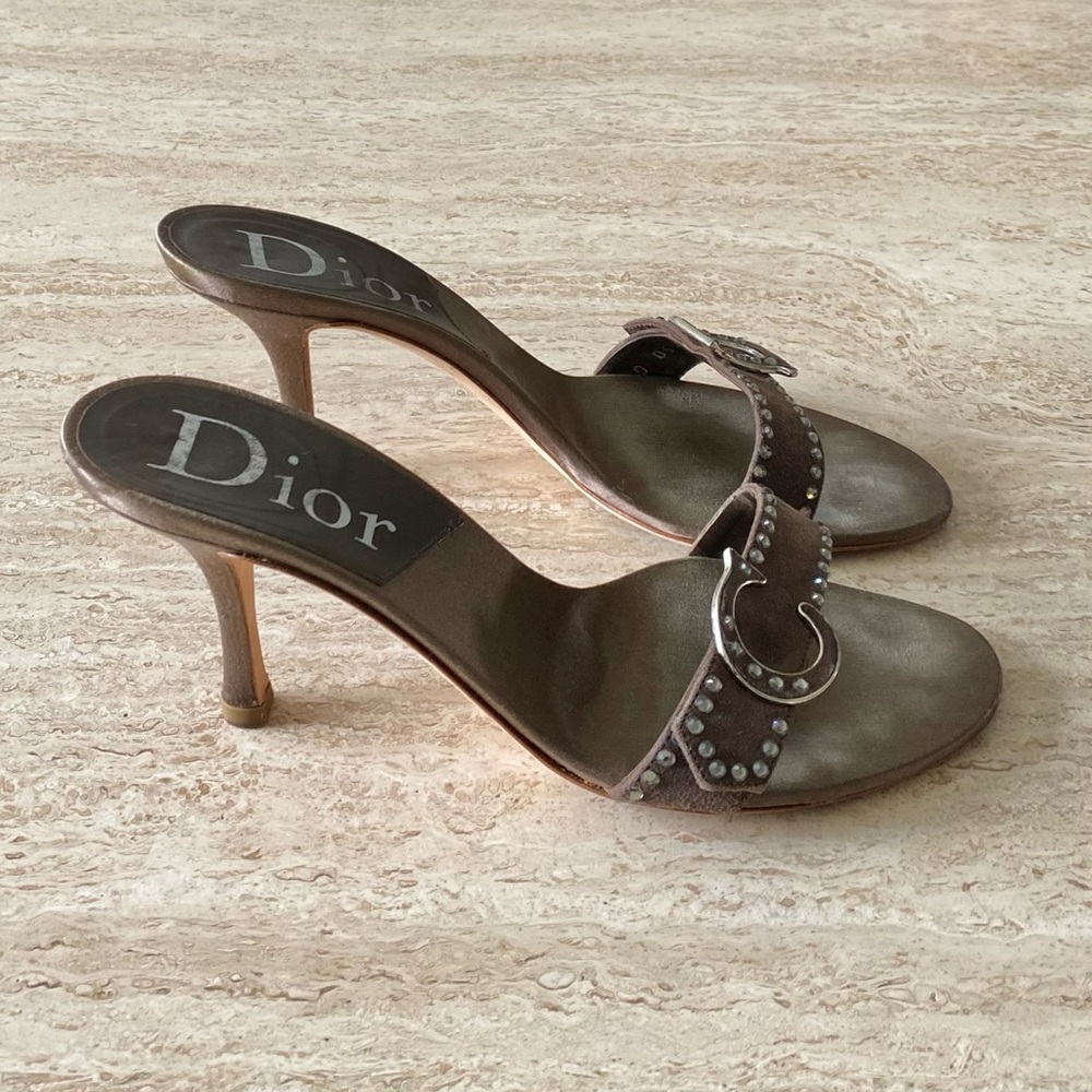 Vintage Dior Satin Crystal CD Sandal Mule Heels - Picture 5 of 10